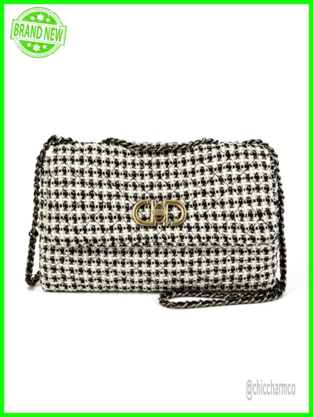 Tweed Crossbody Bag Quilted Chain Shoulder Purse